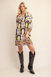 GIGIO Printed Long Sleeve Mini Dress