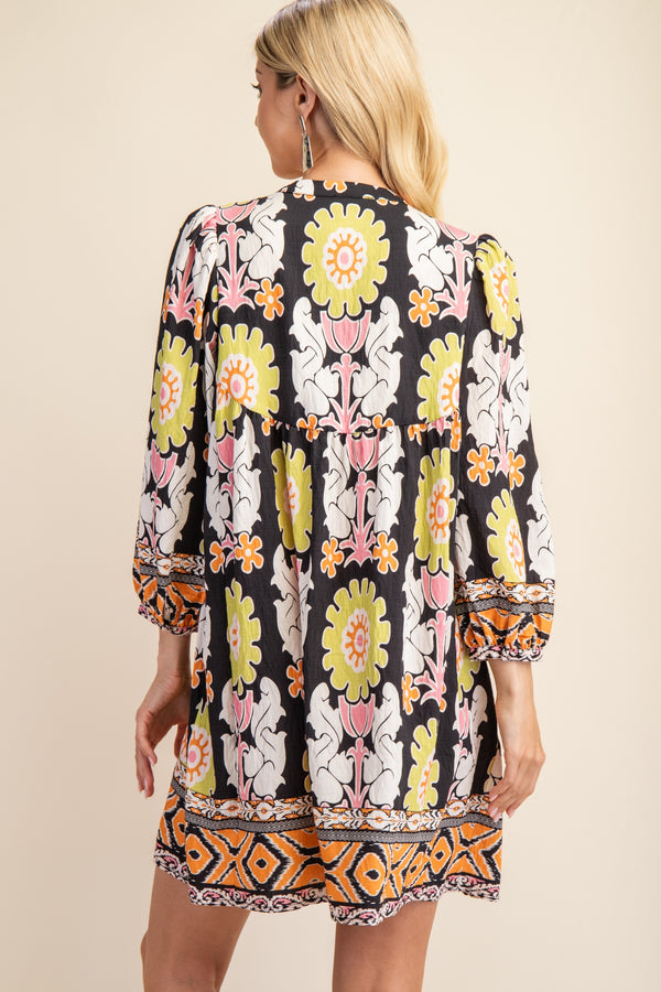 GIGIO Printed Long Sleeve Mini Dress