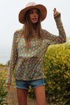 Checker Board Printed Mesh Long Sleeve Top - 4 Colors