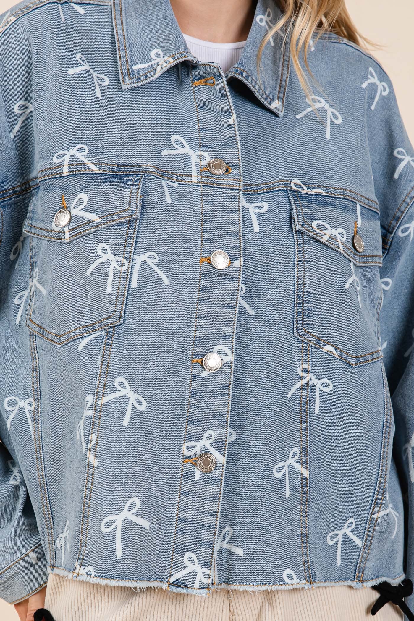GeeGee Ribbon Print Denim Jacket