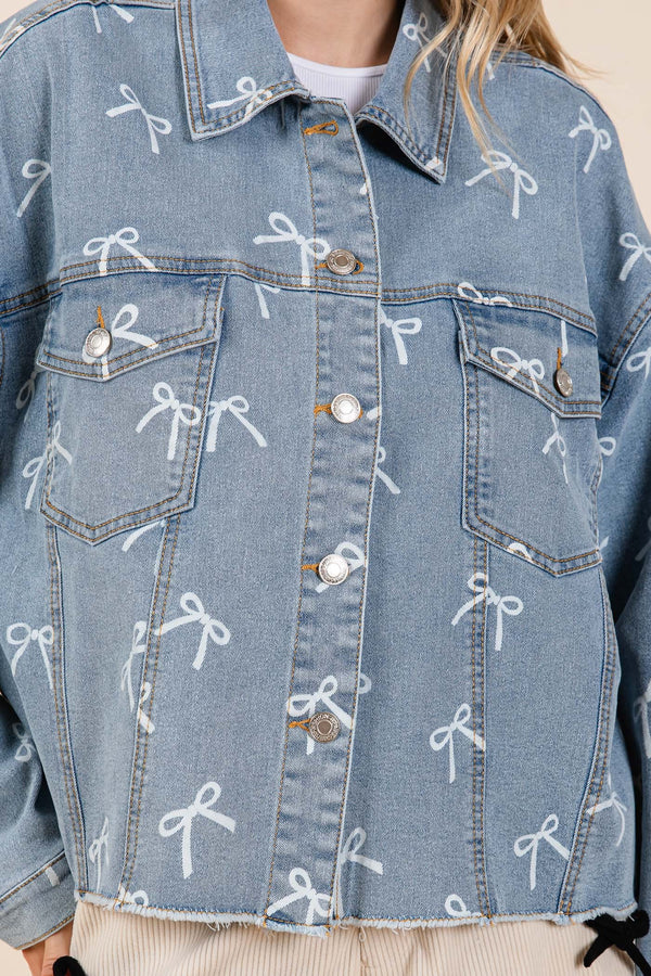 GeeGee Ribbon Print Denim Jacket