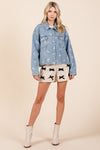 GeeGee Ribbon Print Denim Jacket
