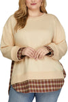 She + Sky Long Sleeve French Terry Knit Top - Curvy Size