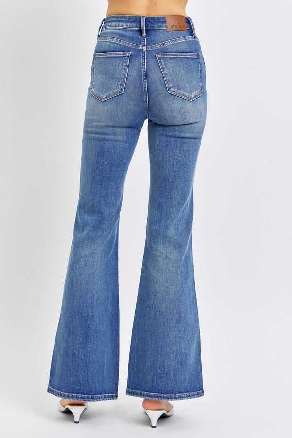 Judy Blue HW Tummy Control Contrast Wash Flare