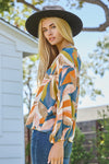 Oddi Leaf Printed Long Sleeve Blouse - Curvy Size