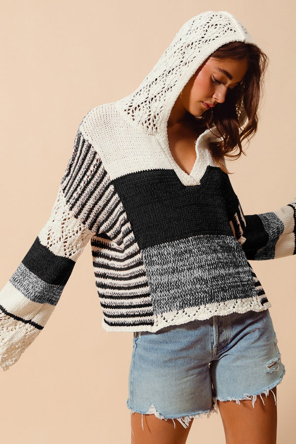 So Me Color Block Hooded Sweater Top