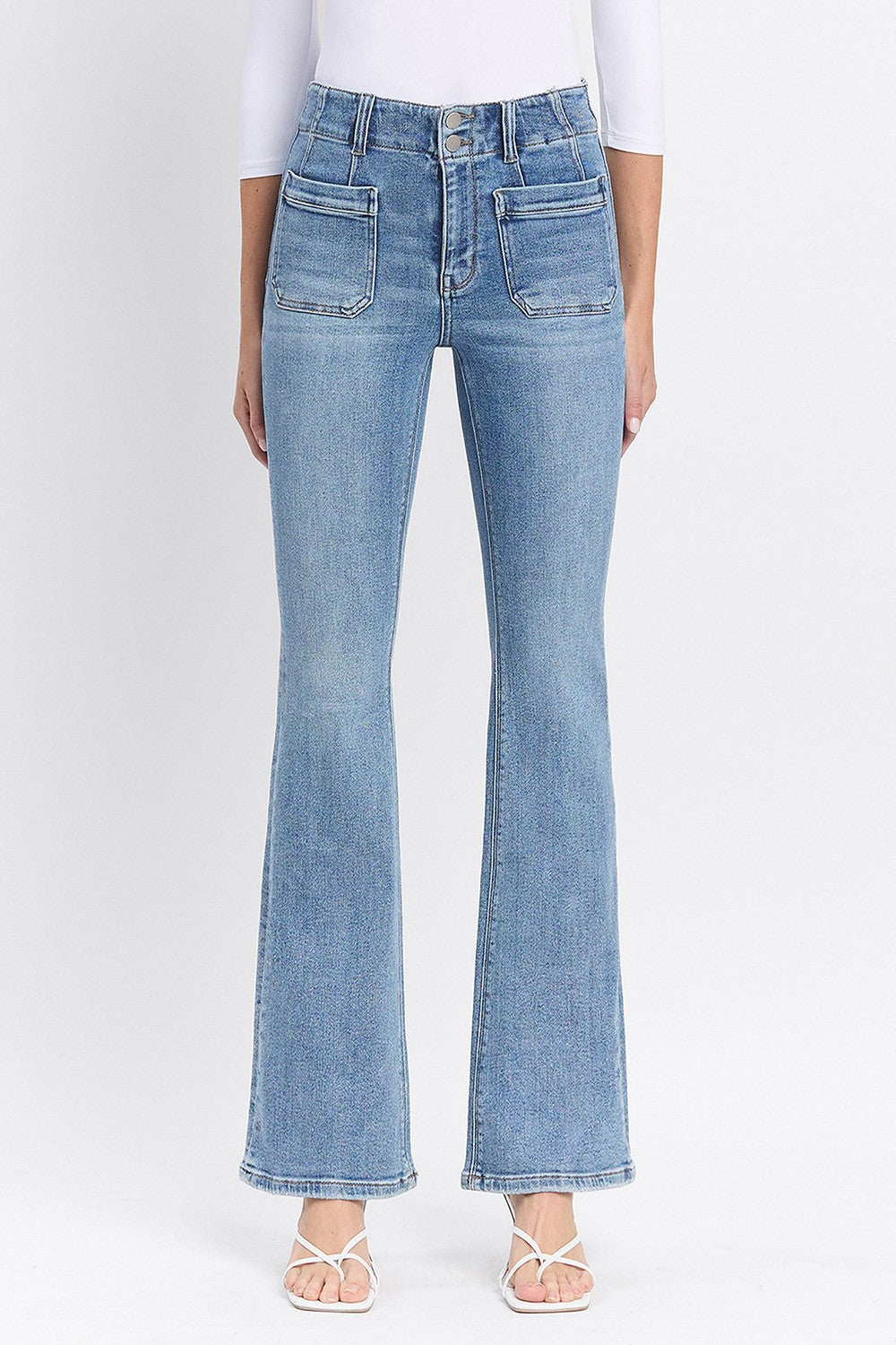 Flying Monkey High Rise Front Pocket w/Dart Detail Flare jeans