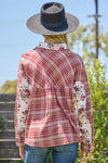 SALE Oddi Plaid Floral Print Combo Button Down Shirt - Curvy Size