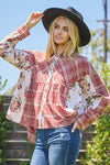 SALE Oddi Plaid Floral Print Combo Button Down Shirt - Curvy Size
