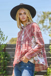 SALE Oddi Plaid Floral Print Combo Button Down Shirt - Curvy Size