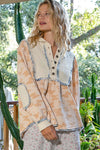 POL Balloon sleeve hooded plaid print knit top