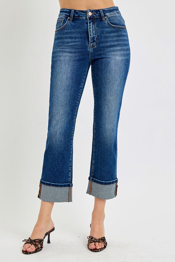 SALE Risen High Rise Ankle Straight Cuffed jeans - Curvy Size