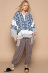 POL Vintage Washing Embroidered Floral Hoodie Top