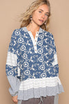 POL Vintage Washing Embroidered Floral Hoodie Top