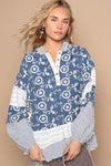 POL Vintage Washing Embroidered Floral Hoodie Top