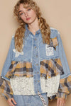 POL Vintage Washed Mixed Fabric Star Patches Jacket