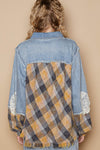 POL Vintage Washed Mixed Fabric Star Patches Jacket