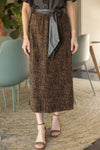 VOY Leopard Print Faux Leather Waist Tie Midi Skirt