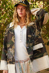 POL Vintage washed cut sew sweater patch casual jacket