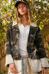POL Vintage washed cut sew sweater patch casual jacket