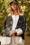 POL Vintage washed cut sew sweater patch casual jacket