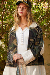 POL Vintage washed cut sew sweater patch casual jacket