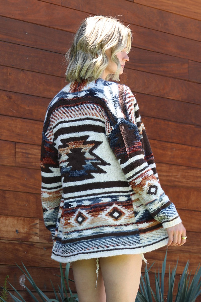 Angie Aztec Chunky Knit Cardigan Sweater