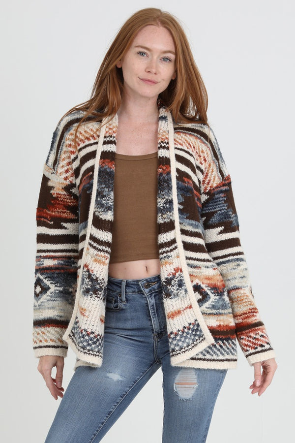 Angie Aztec Chunky Knit Cardigan Sweater