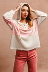 Bibi Waffle Knit and Print Mixed Hoodie Top