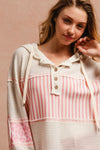 Bibi Waffle Knit and Print Mixed Hoodie Top