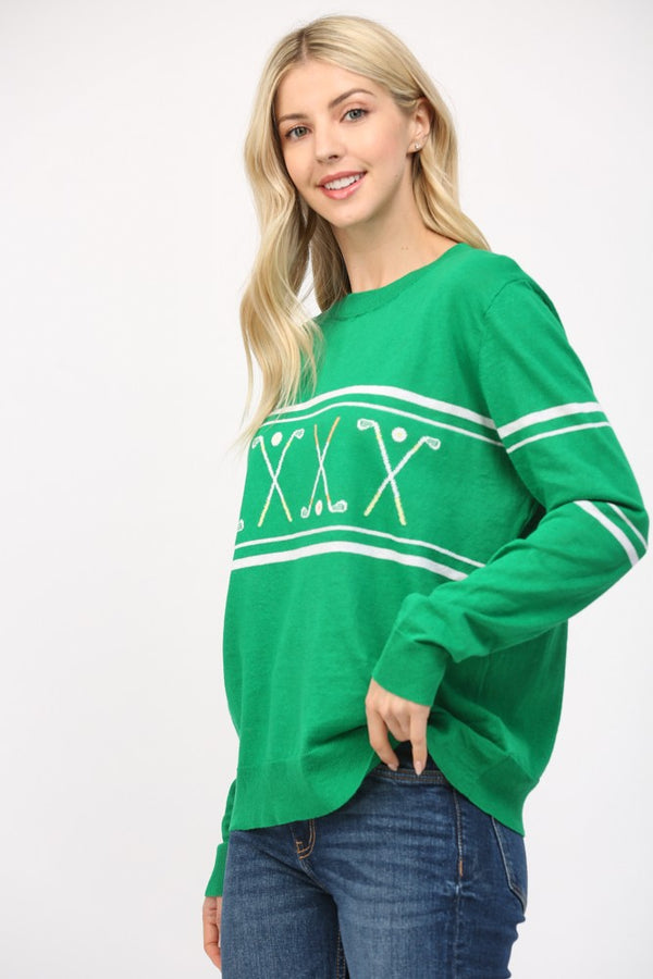 Golf Motif Crew Neck Sweater