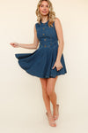 Kori Sleeveless Buttoned Fit and Flare Denim Mini Dress