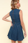 Kori Sleeveless Buttoned Fit and Flare Denim Mini Dress