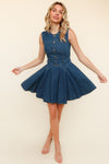 Kori Sleeveless Buttoned Fit and Flare Denim Mini Dress