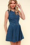Kori Sleeveless Buttoned Fit and Flare Denim Mini Dress