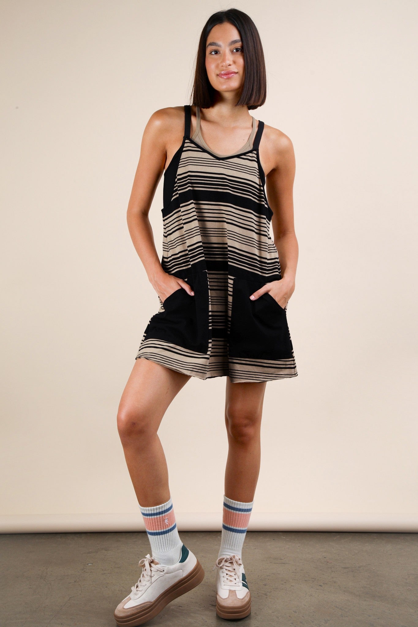 Very J Comfy Striped Knit Mini Dress w/shorts inside
