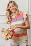 BIBI Pointelle Multi Color Striped Knit Top