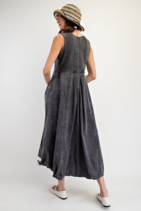 Easel Mineral Washed Cotton Woven Mix Cargo Maxi Dress