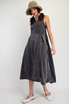 Easel Mineral Washed Cotton Woven Mix Cargo Maxi Dress