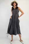 Easel Mineral Washed Cotton Woven Mix Cargo Maxi Dress