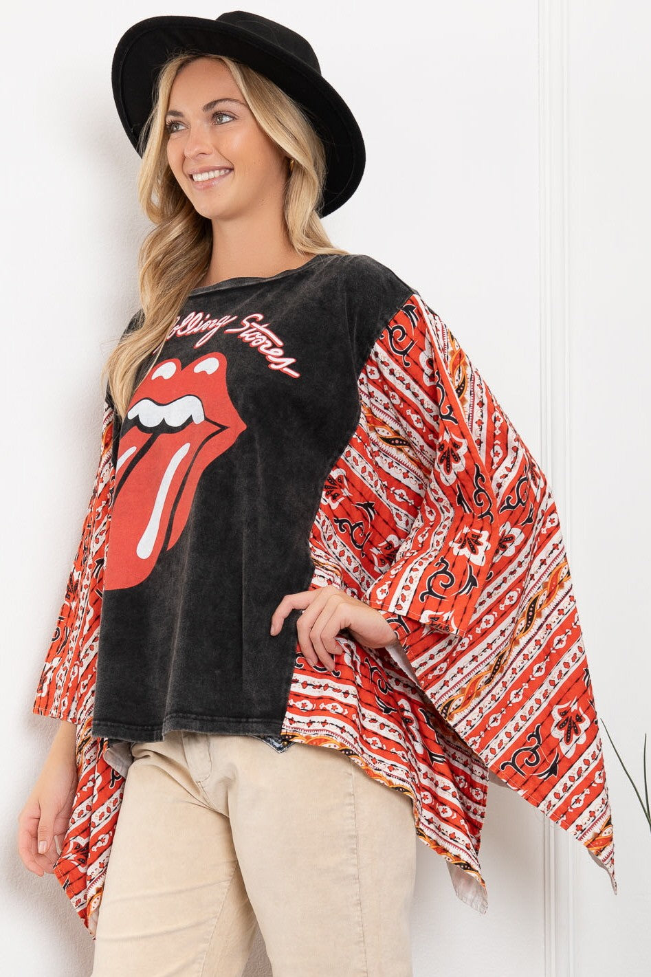 Blue Velvet Rolling Stone Print Poncho Top