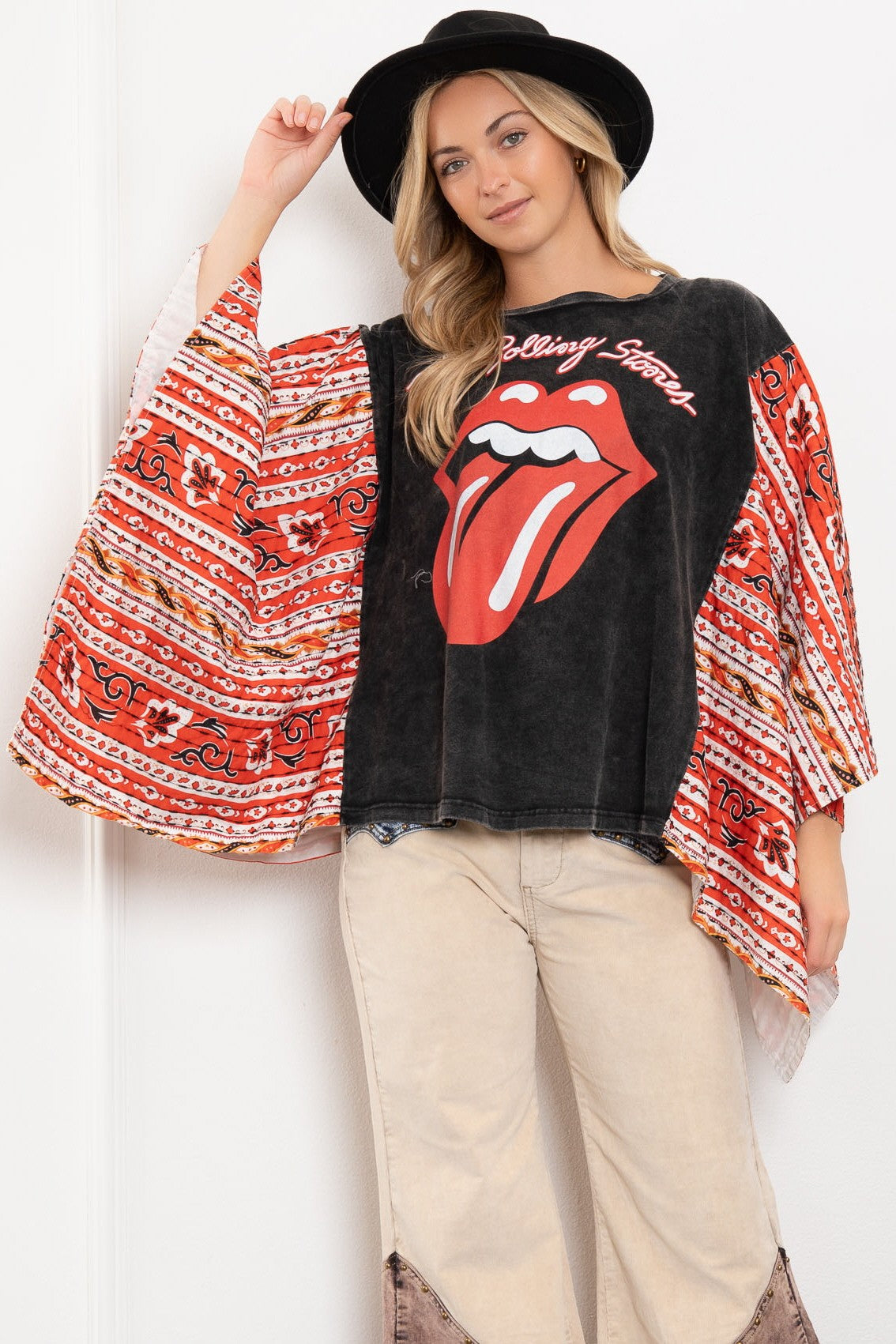 Blue Velvet Rolling Stone Print Poncho Top