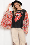 Blue Velvet Rolling Stone Print Poncho Top