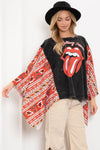 Blue Velvet Rolling Stone Print Poncho Top