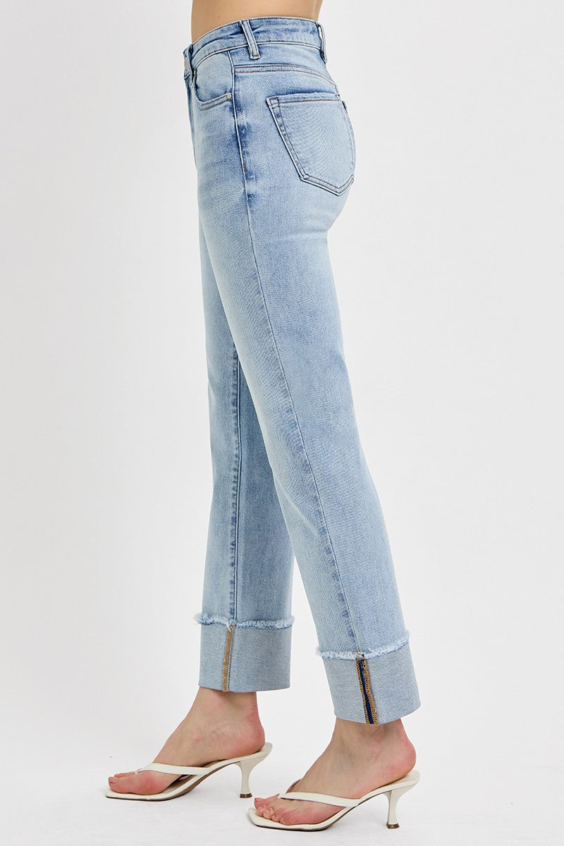 Risen High Rise Straight Cuffed Relaxed Jeans - Curvy Size