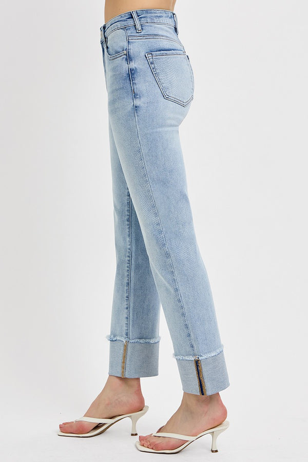 Risen High Rise Straight Cuffed Relaxed Jeans - Curvy Size