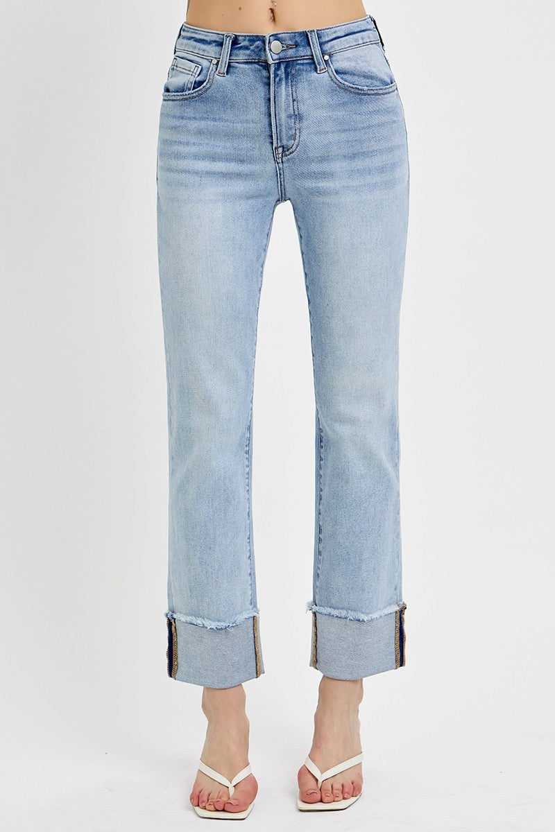 Risen High Rise Straight Cuffed Relaxed Jeans - Curvy Size