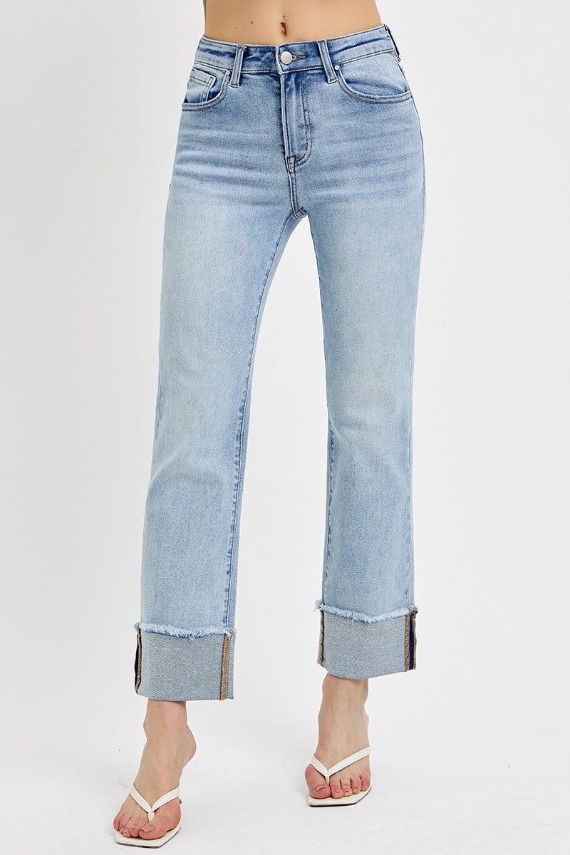 Risen High Rise Straight Cuffed Relaxed Jeans - Curvy Size