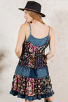 Flirty Babydoll Spaghetti Dress With Denim Yoke