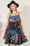 Flirty Babydoll Spaghetti Dress With Denim Yoke